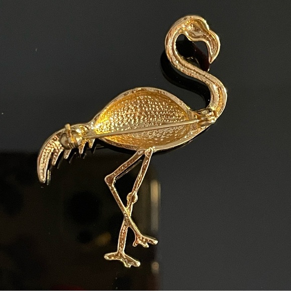 Enamel Goldtone Flamingo Brooch - Picture 2 of 2